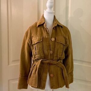 Massimo Dutti Women's Mustard Yellow Collared Belted Jacket Size S